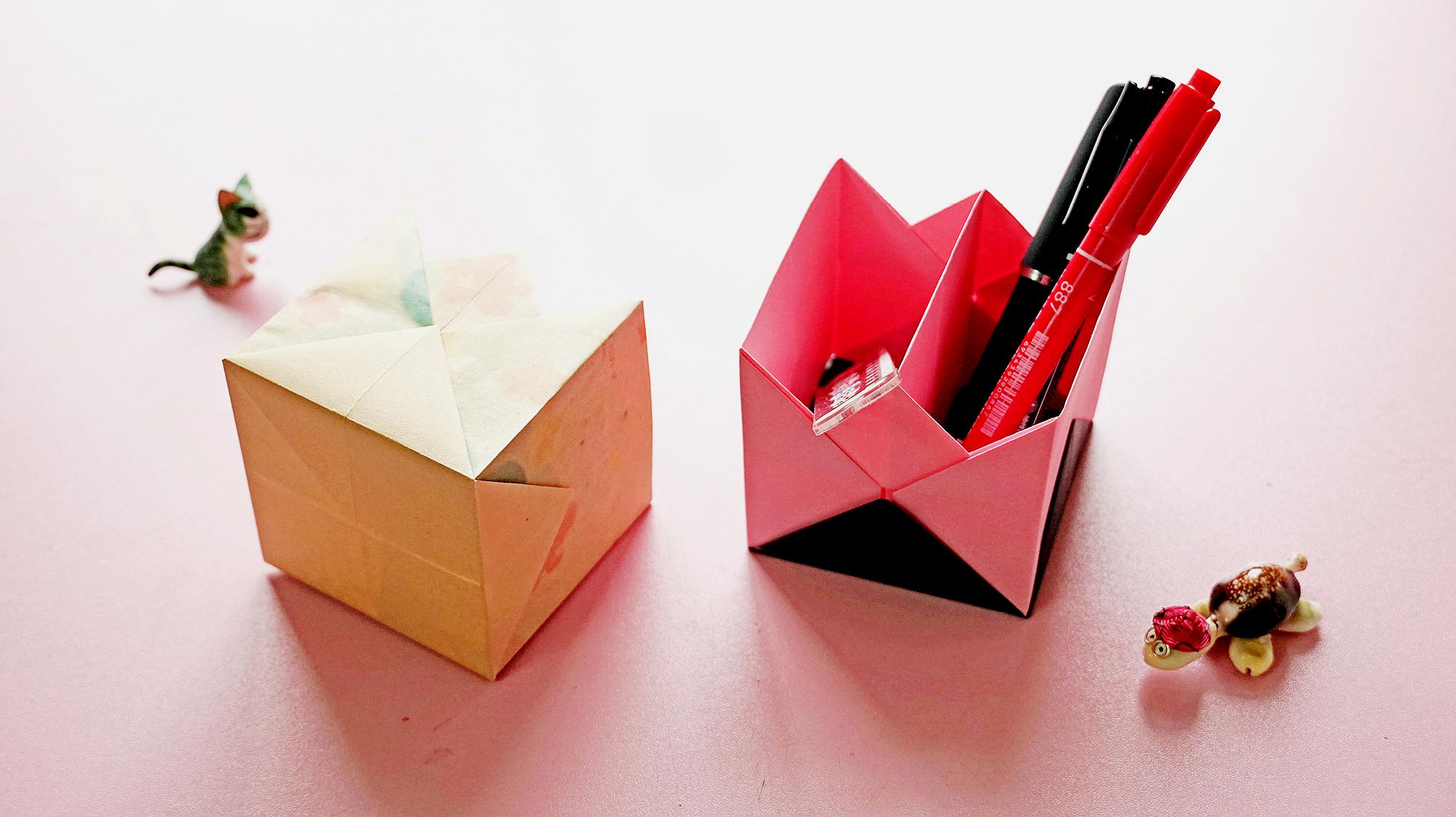 简单实用的折纸笔筒,几分钟完成,当作收纳盒也不错!