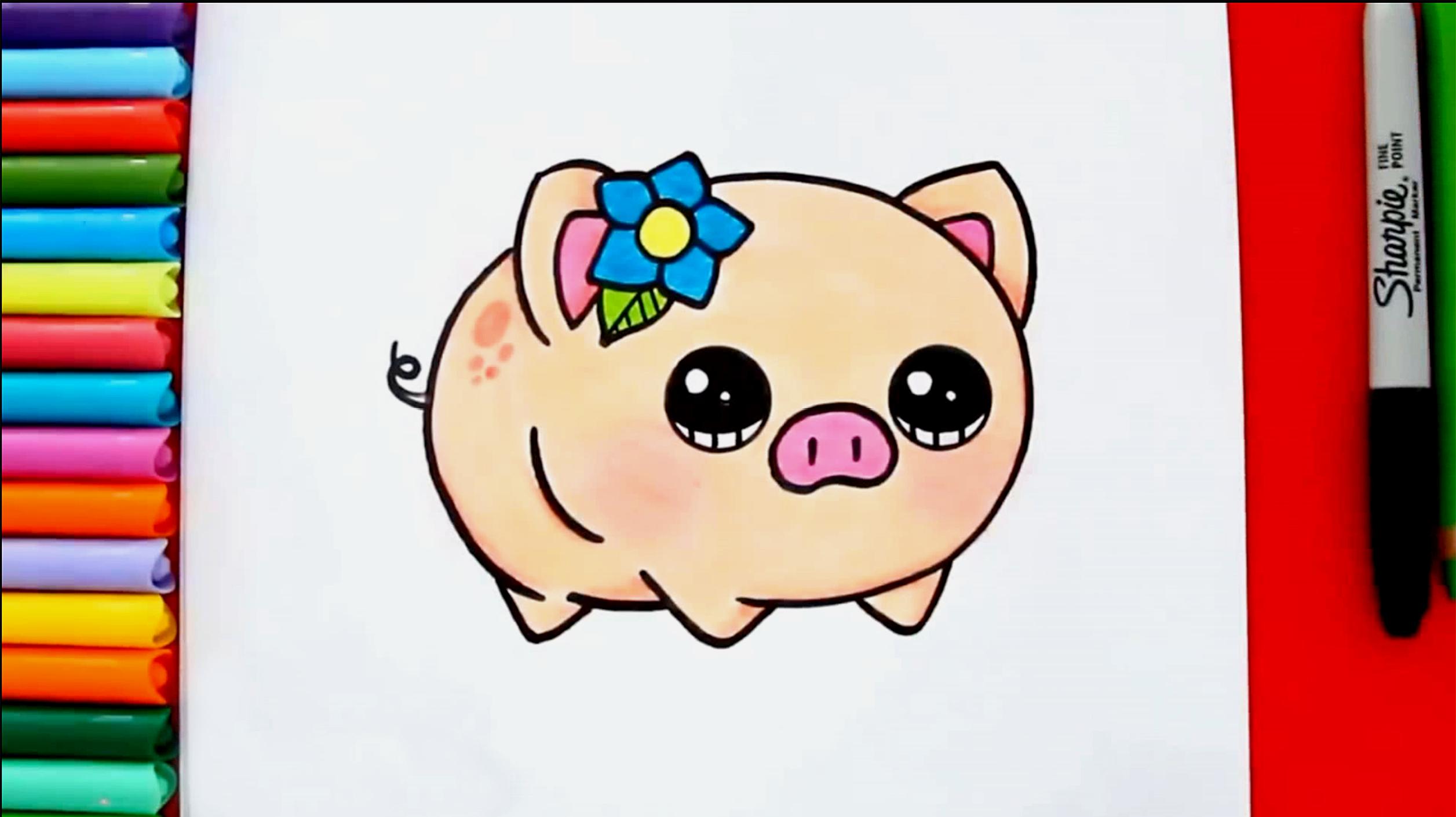 亲子创意简笔画,给可爱的小猪美女涂色,涂色后好玩吧