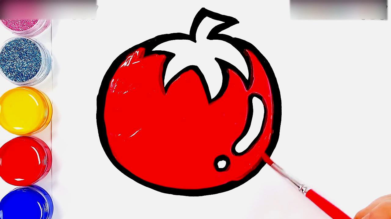 幼儿简易画教你怎么画西红柿,涂完颜色简直跟真的一样!