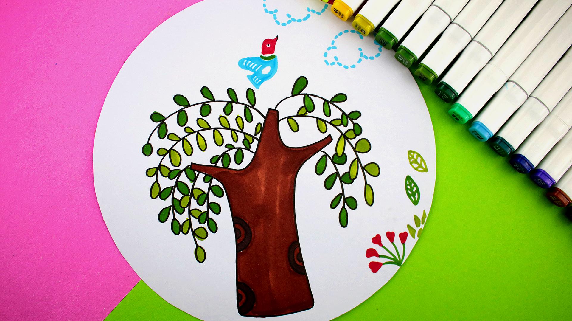 二年级柳树怎么画叶子图片