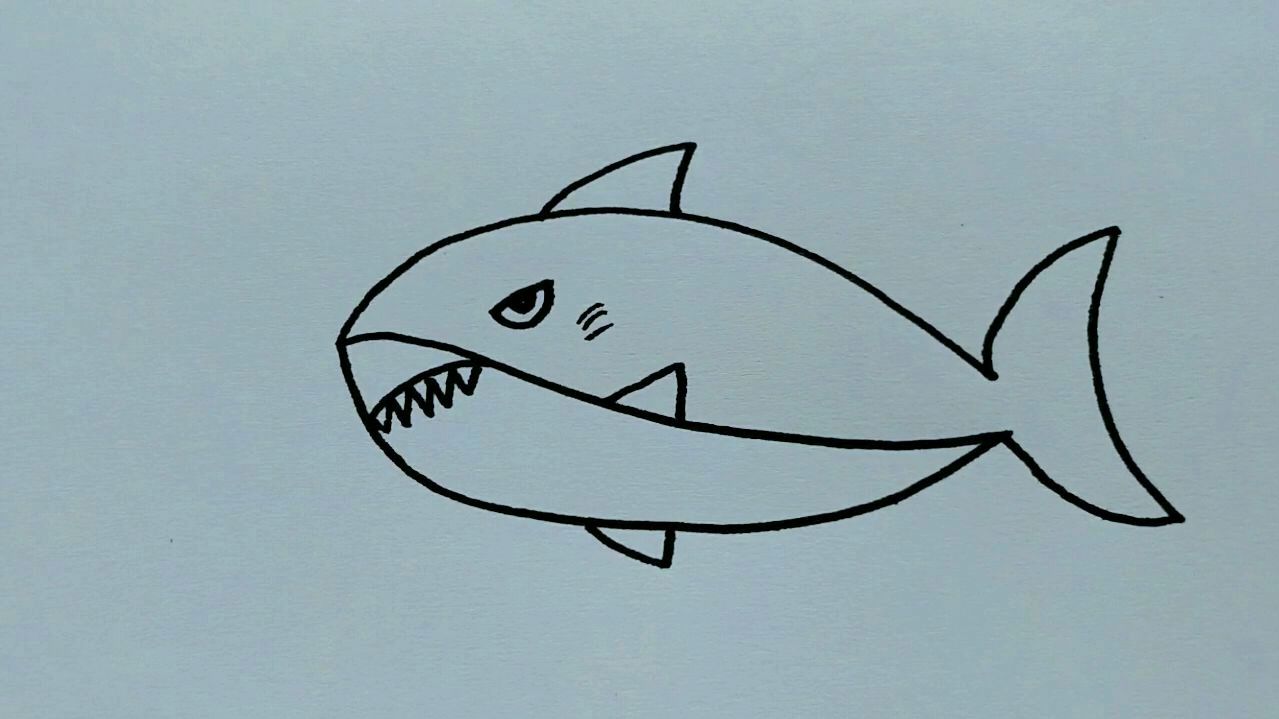鲨鱼简笔画涂色,鲨鱼简笔画带颜色
