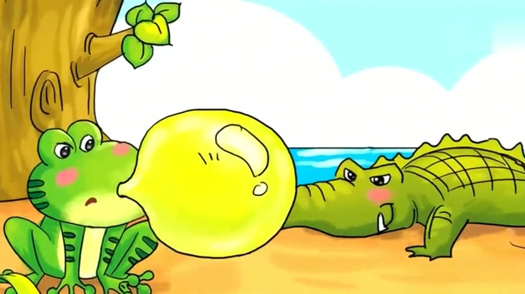 儿童睡前童话故事,爱吹泡泡的小青蛙,用泡泡赶走了可恶的鳄鱼