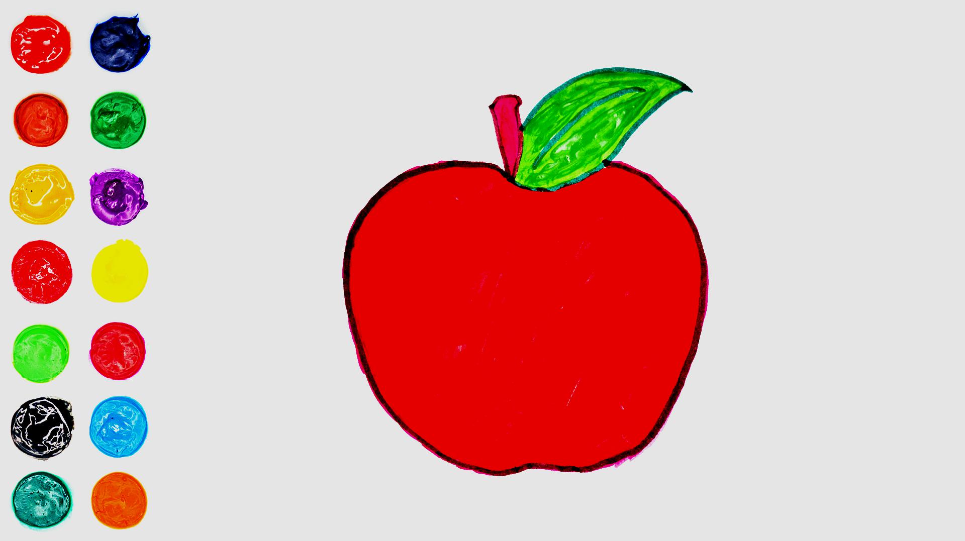 苹果的画法和上色,儿童颜色学习,颜色启蒙,解压填色