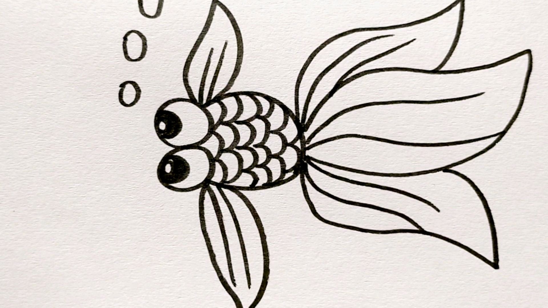 1小金鱼:超简单的画法,零基础也能学会哦,和宝宝一起画吧!
