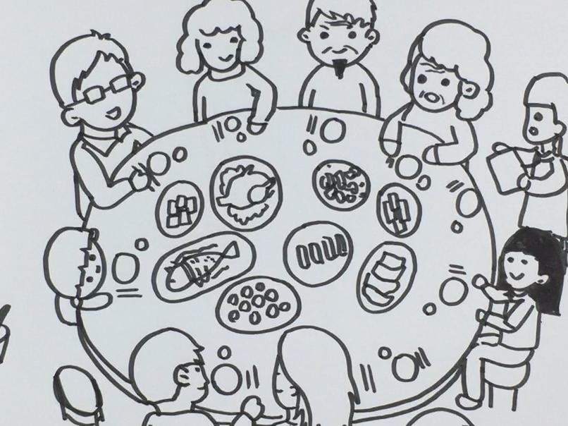 「手工」简笔画一家人吃年夜饭 简单好学