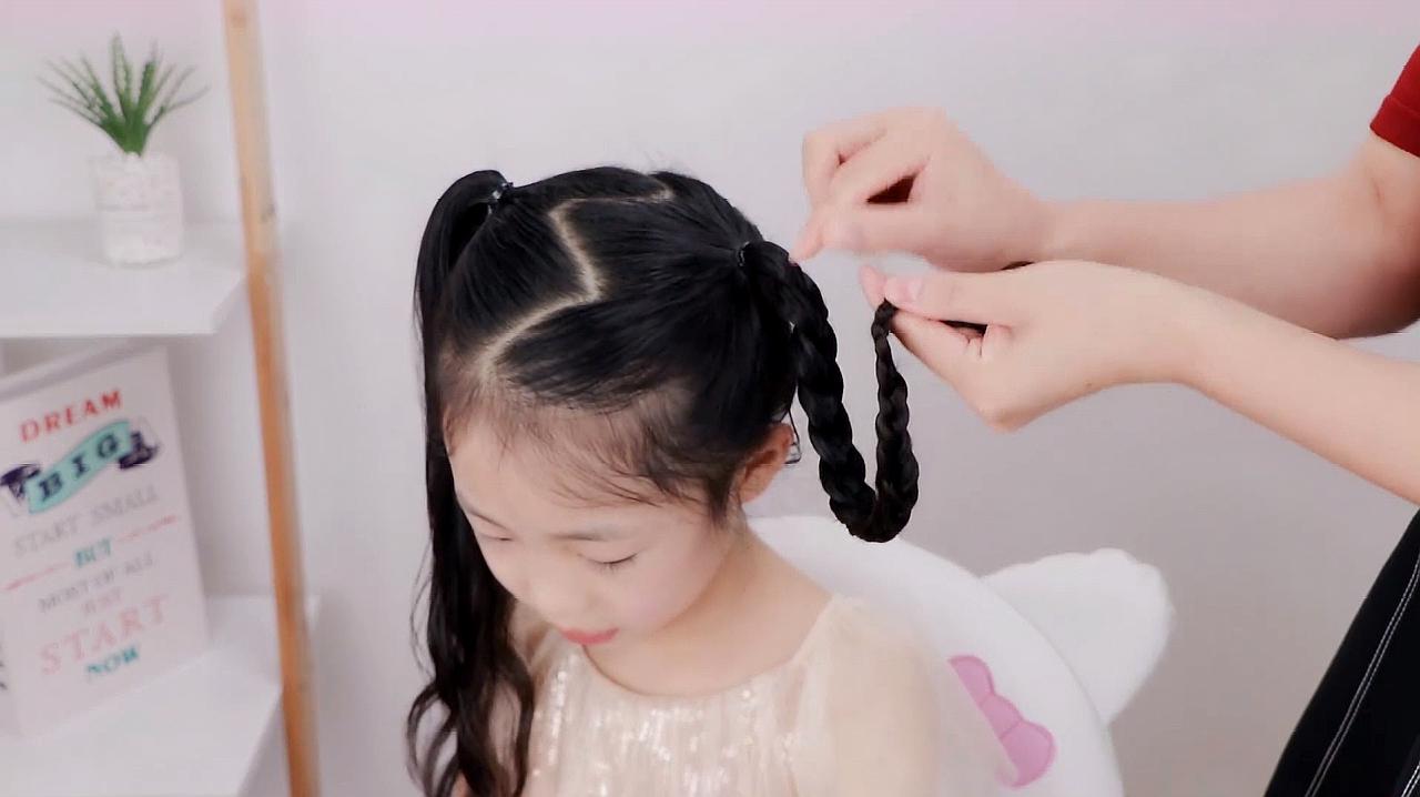 儿童牛角头发型的扎法图片