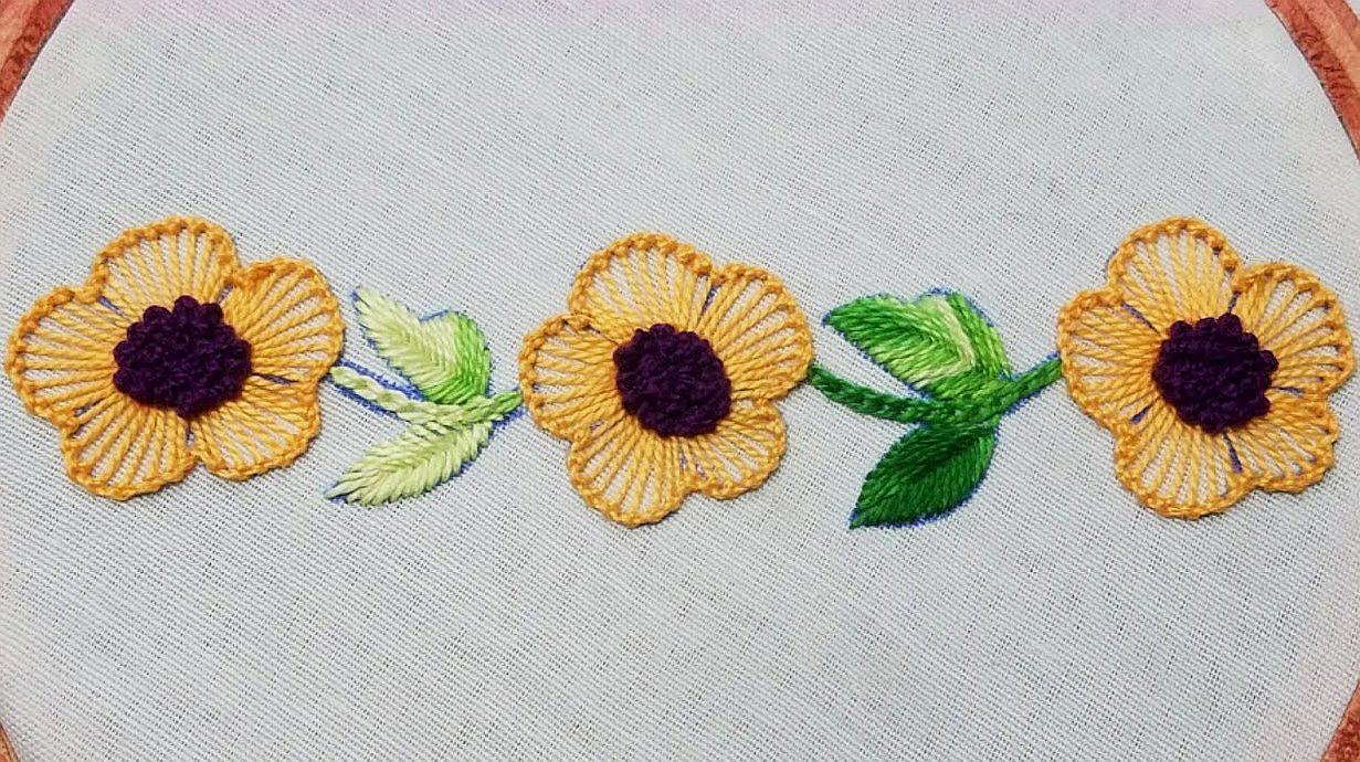 手工刺绣简单漂亮的连体花,设计在衣服上好美呀
