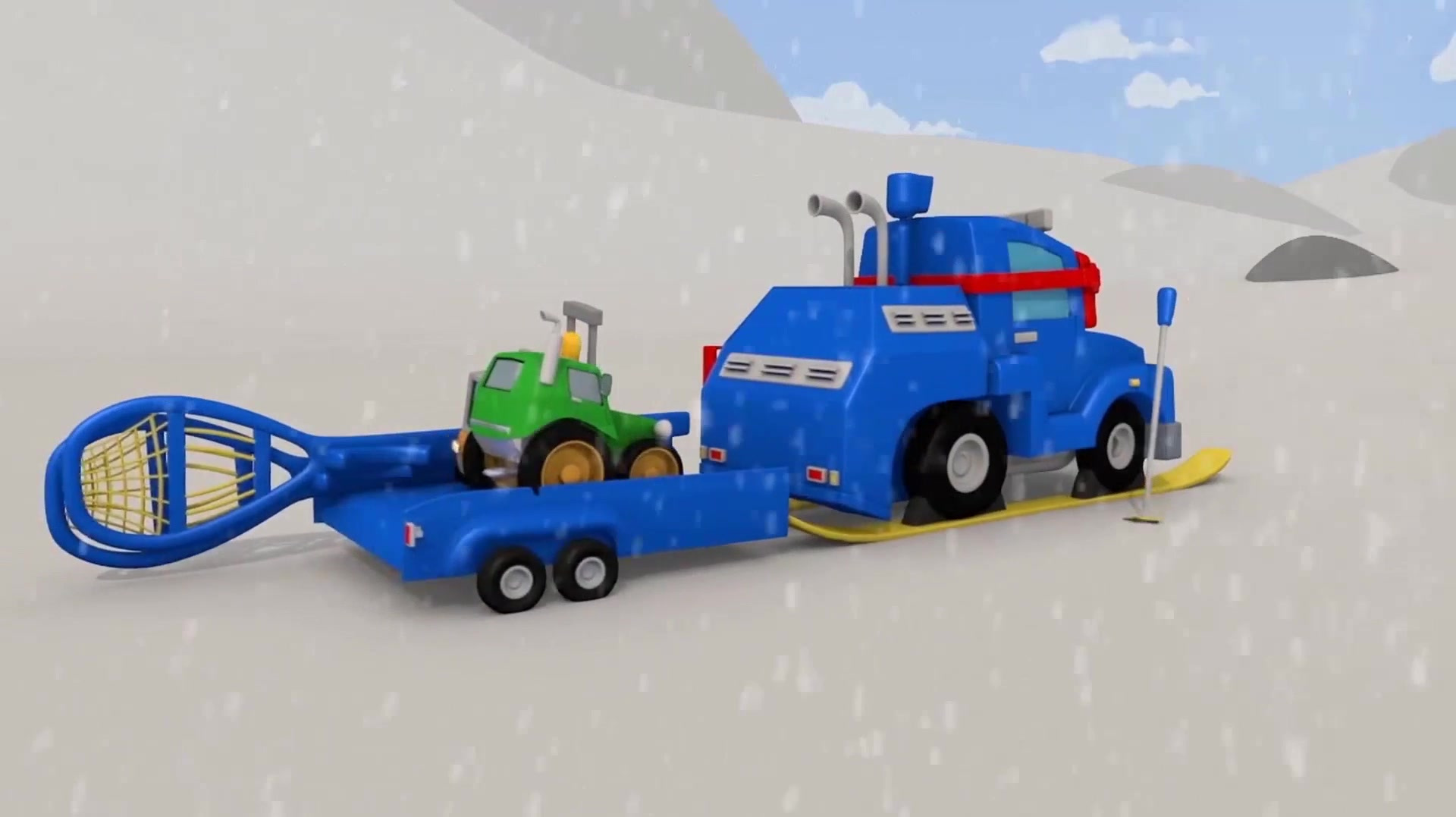 汽车城之最酷变形:超级卡车带着宝贝们离开了雪山,真是太好了!