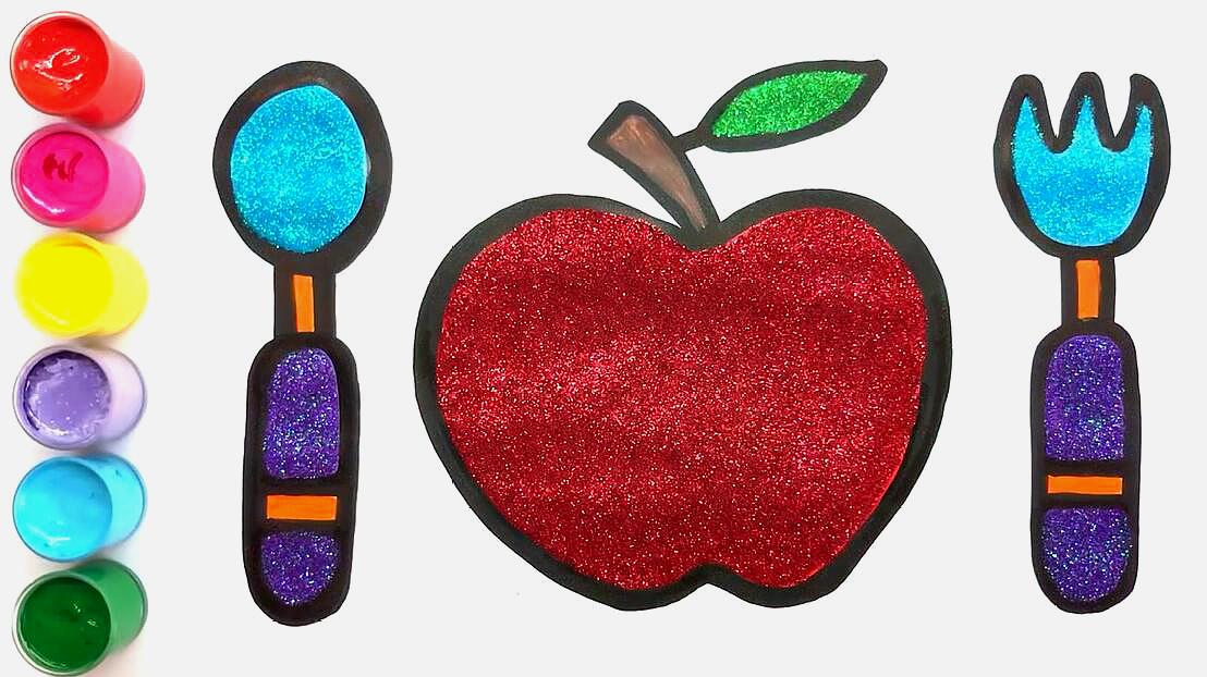 儿童早教绘画视频,教孩子们绘制勺子,苹果和叉子