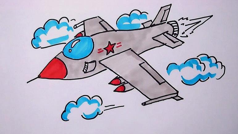 军用飞机简笔画彩色图片