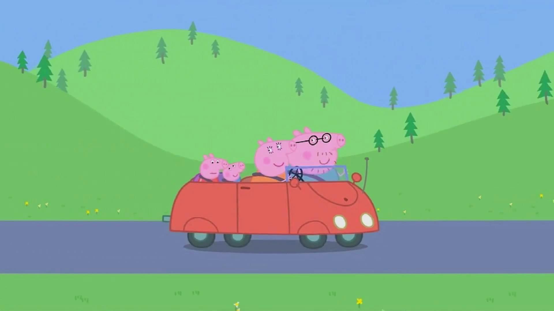小猪佩奇简笔画:小猪佩奇一家开车去露营,途中他们玩什么游戏呢