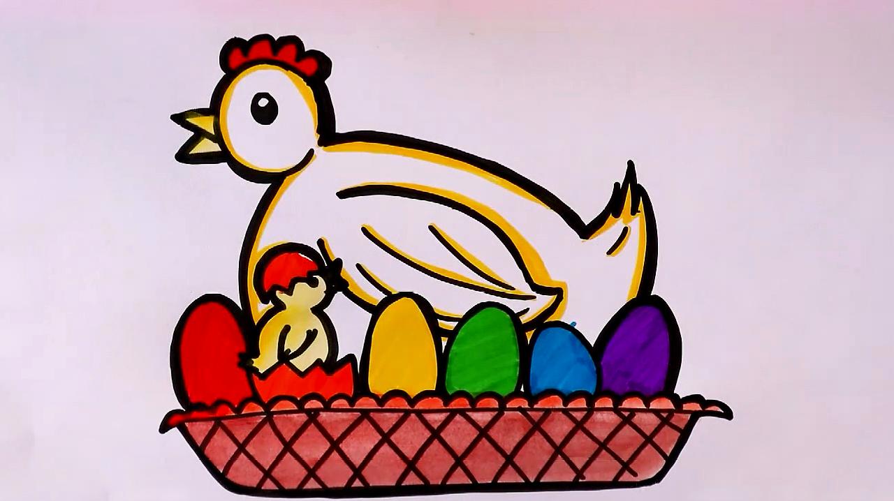 母鸡下蛋简笔画彩色图片