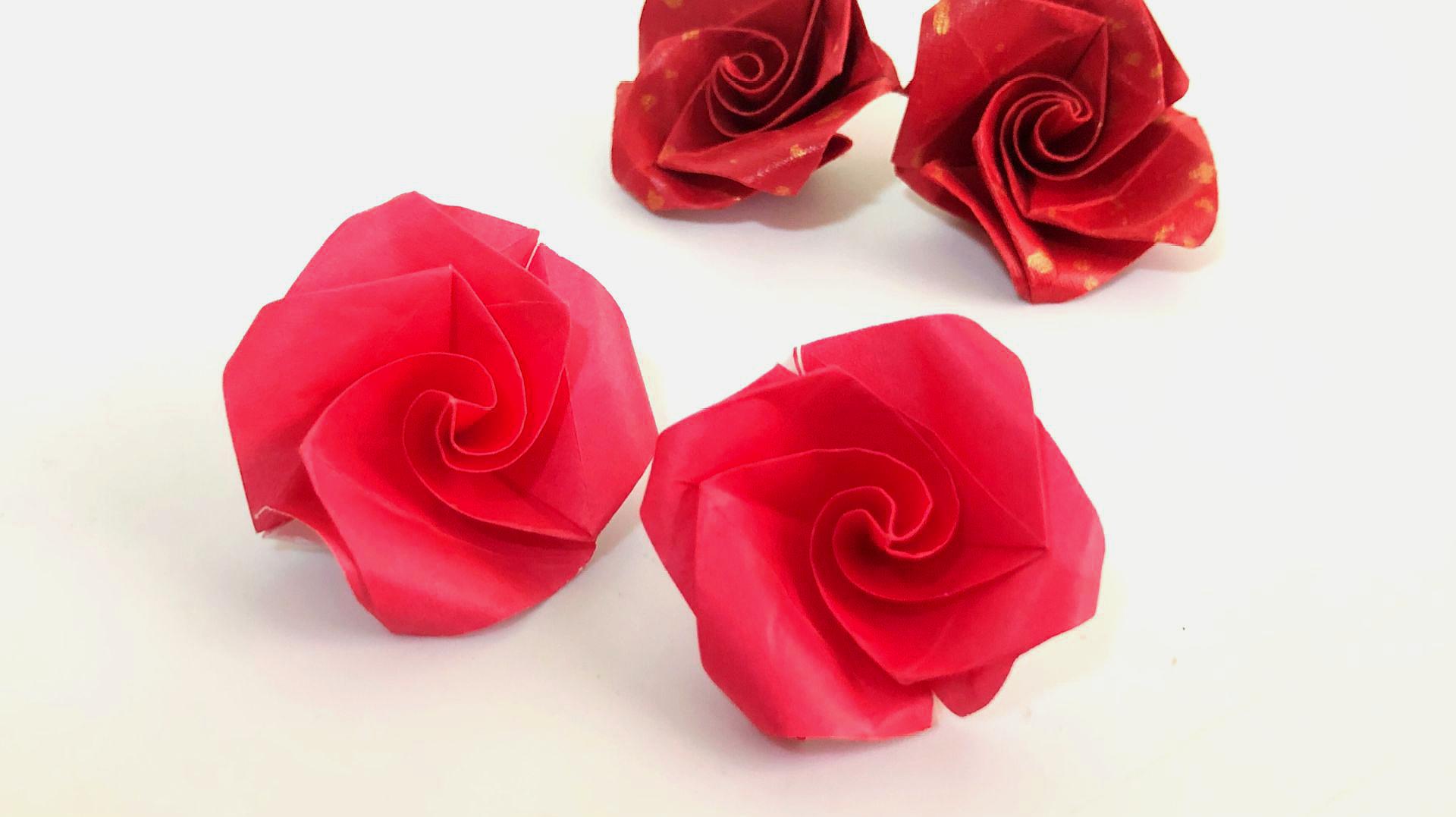 折纸教程:简单漂亮的卷心小玫瑰,一不小心就折了一大堆
