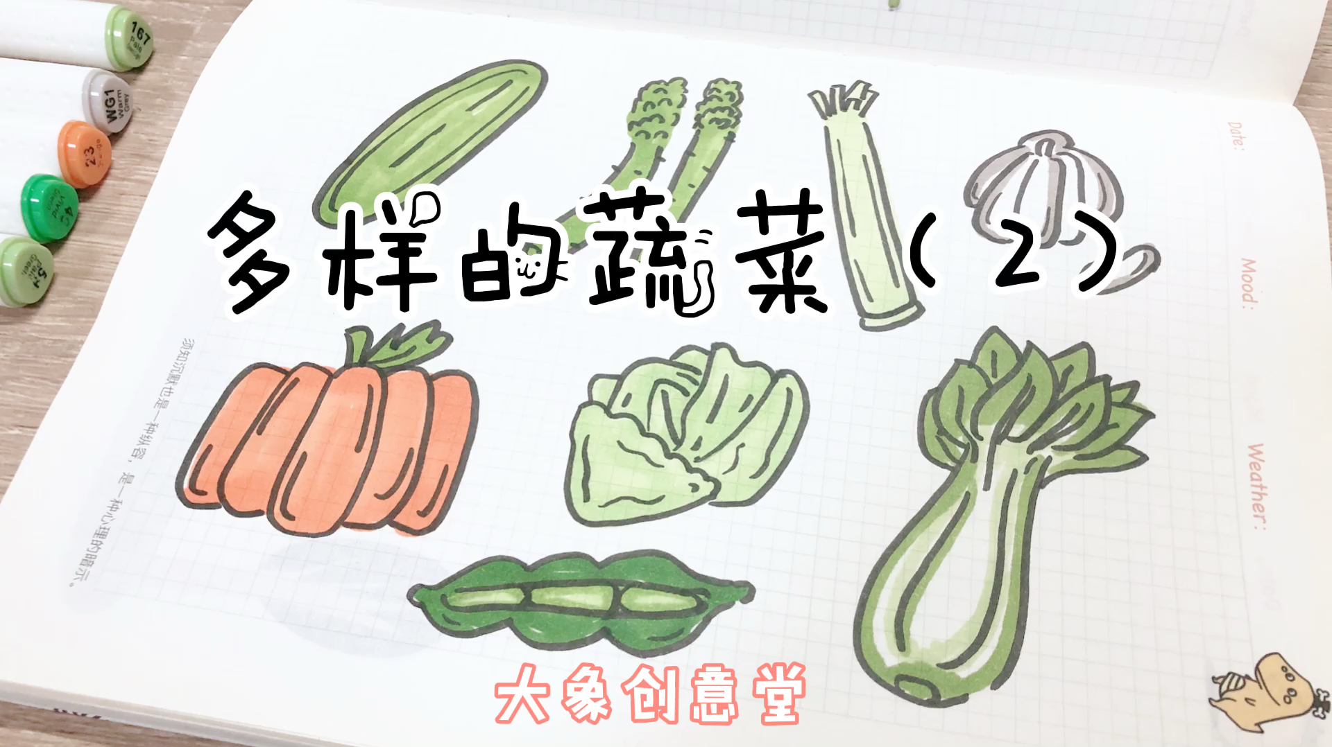有趣的简笔画蔬菜系列之大白菜简笔画的详细步骤图 肉丁儿童网