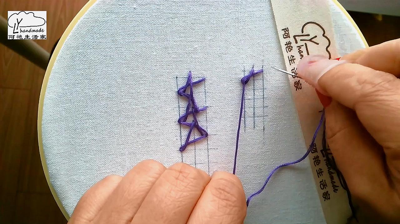 刺绣针法:西班牙结粒羽毛绣,出入针点和绕线方向很重要