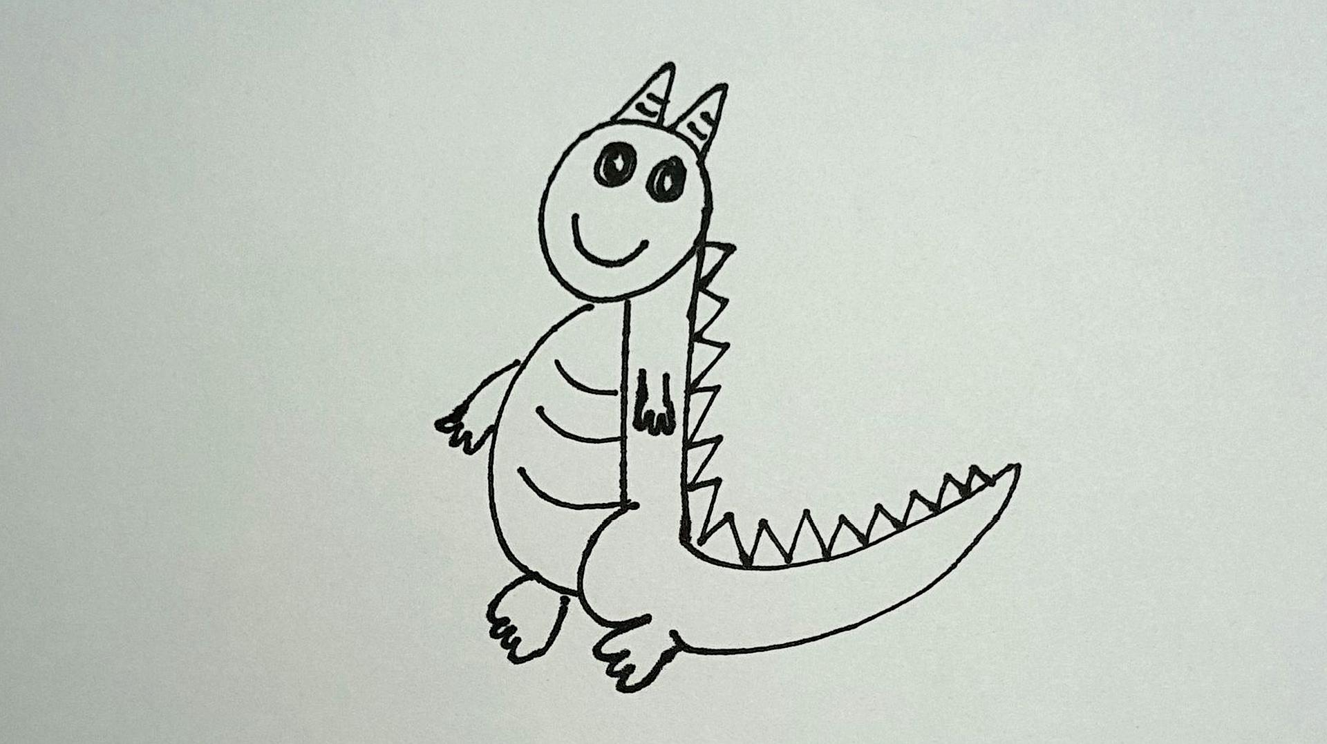 简笔画小技巧:分享一下怎么用数字9简单几笔画出一个卡通恐龙